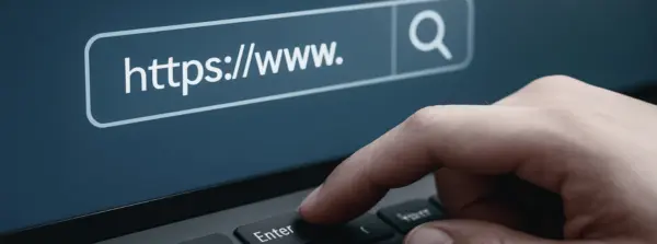 Domain Names for Sale- Pressing the Enter key on the keyboard with the web browser's search bar open — searching for a premium domain name for sale -Pressing the Enter key on the keyboard with the web browser's search bar open — searching for a premium domain name for sale