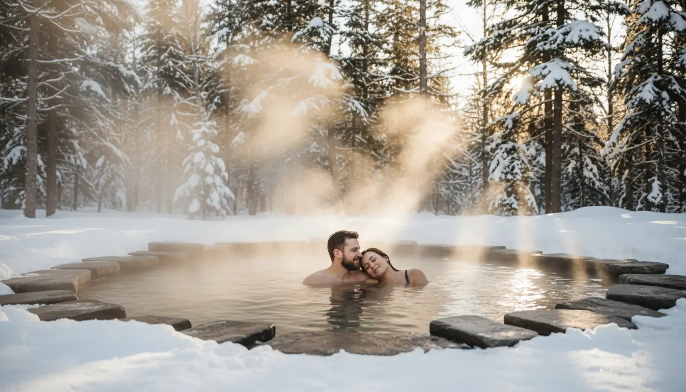 Forfait romantique tout inclus au Québec Couple en escapade romantique au Québec dans un spa nordique tout inclus
